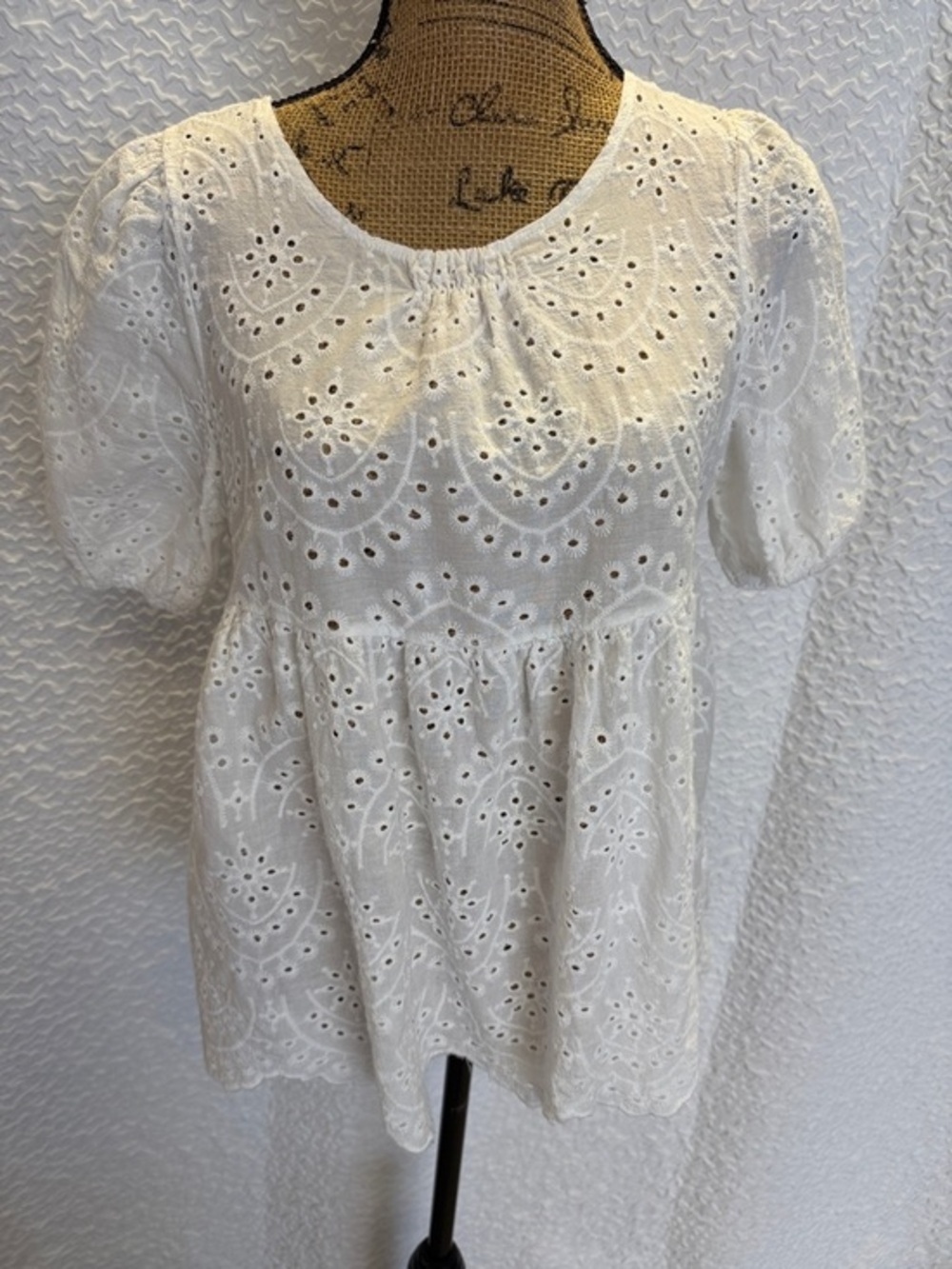 White Eyelet Babydoll Tunic Top Cotton